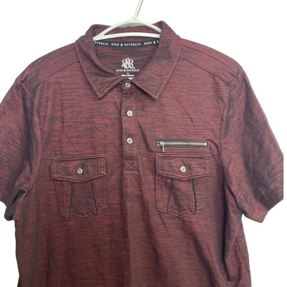 rock & Republic Maroon/Black Collared Short Sleeve Sz Large - Picture 2 of 6